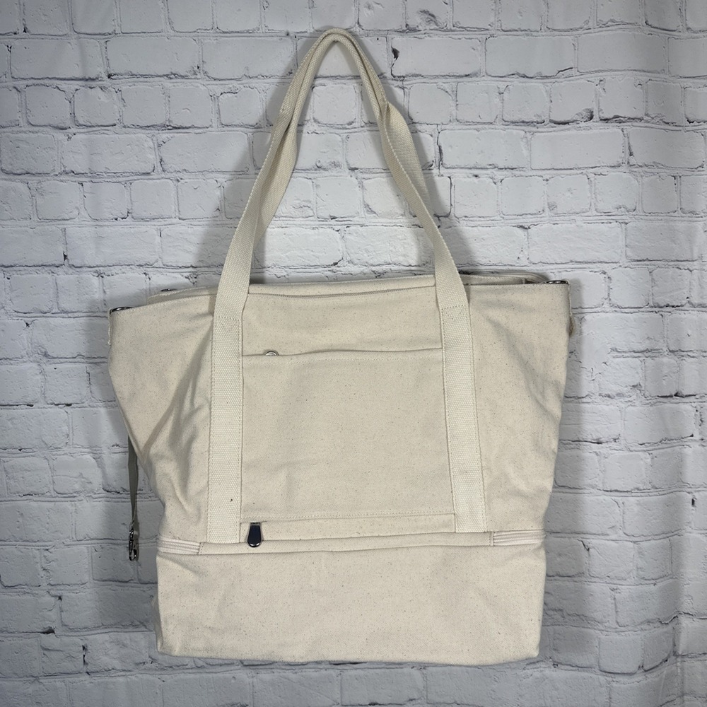 Lo & Sons Catalina Deluxe Canvas Tote Bag Beige Duffle *No Shoulder Strap*‎ NWOT